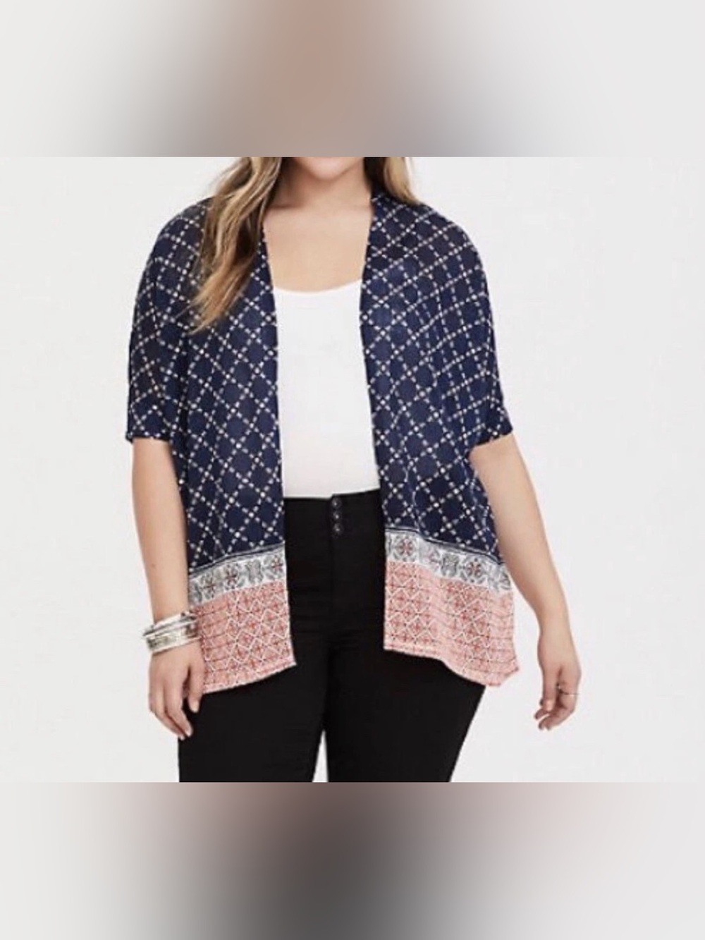 Torrid Cardigan Short Sleeve Open Front Size 3X Blue Multi